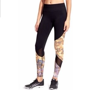 Athleta Womens S Asym Mesh Sonar Honeycomb Print Leggings Black